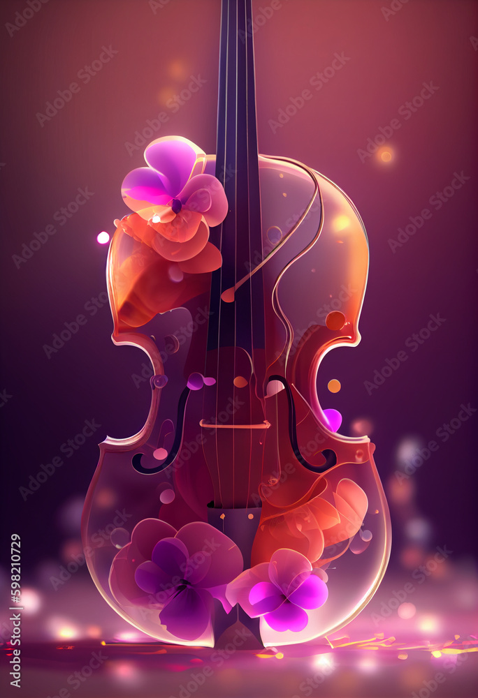 Poster Beautiful abstract Viola concept, contemporary on bright bokeh background 3d pink and peach colors. Generative AI technology.
