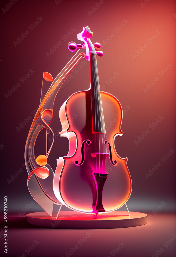 Poster beautiful abstract cello concept, contemporary on bright bokeh background 3d pink and peach colors. 