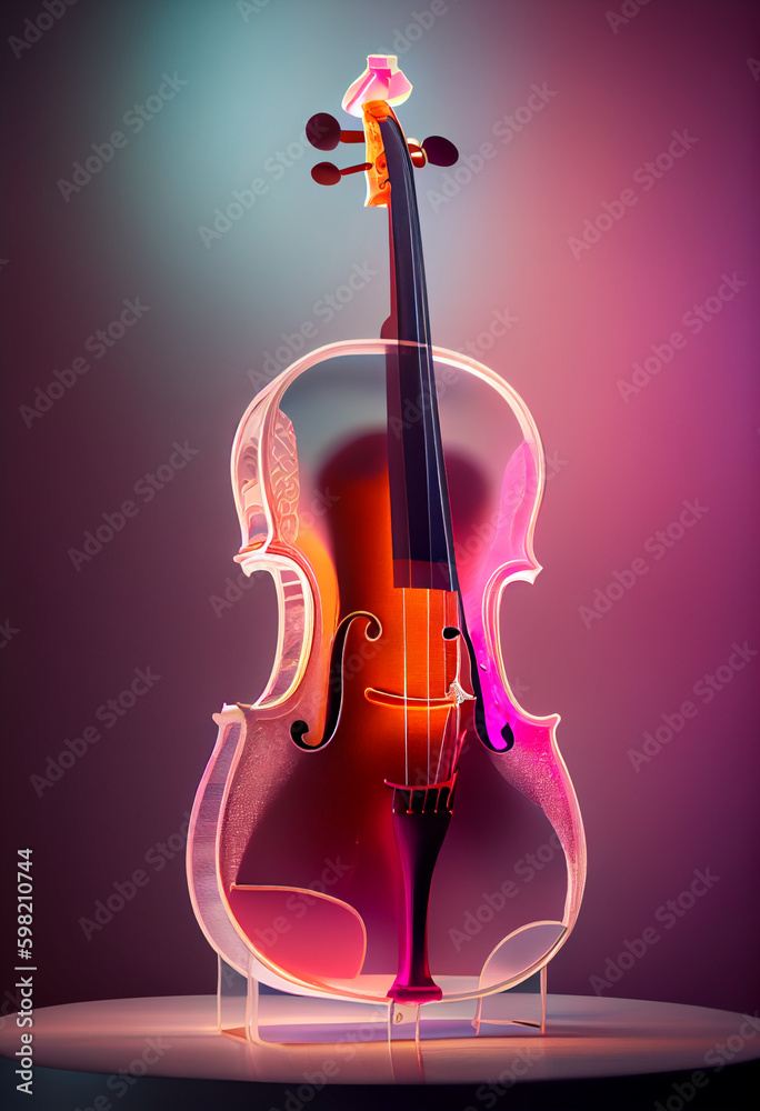 Aufkleber Beautiful abstract Cello concept, contemporary on bright bokeh background 3d pink and peach colors. Generative AI technology.

