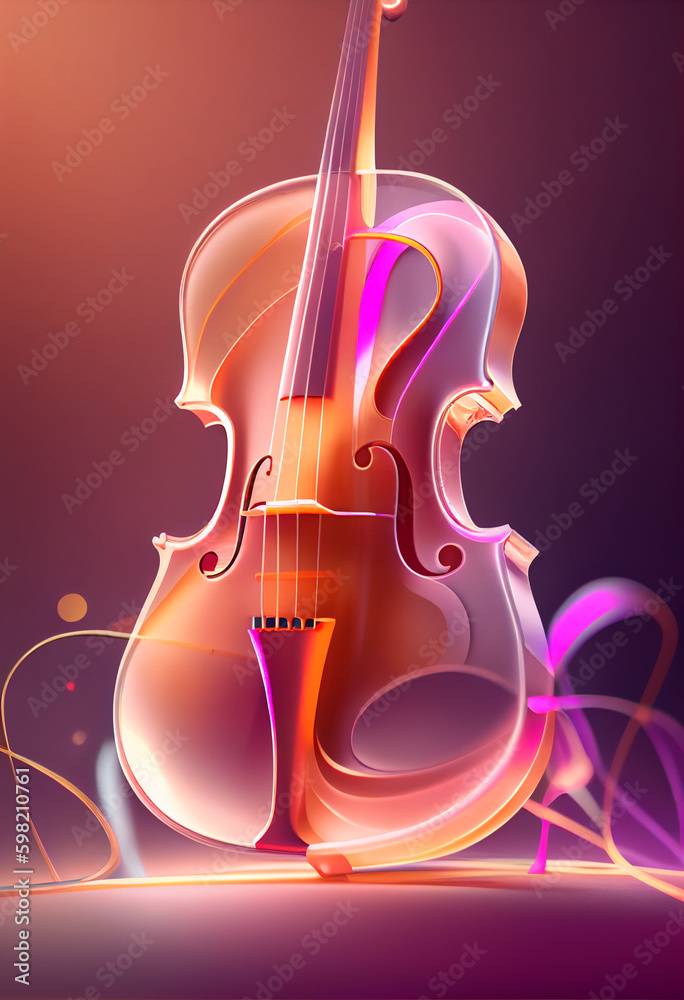 Aufkleber beautiful abstract cello concept, contemporary on bright bokeh background 3d pink and peach colors. 
