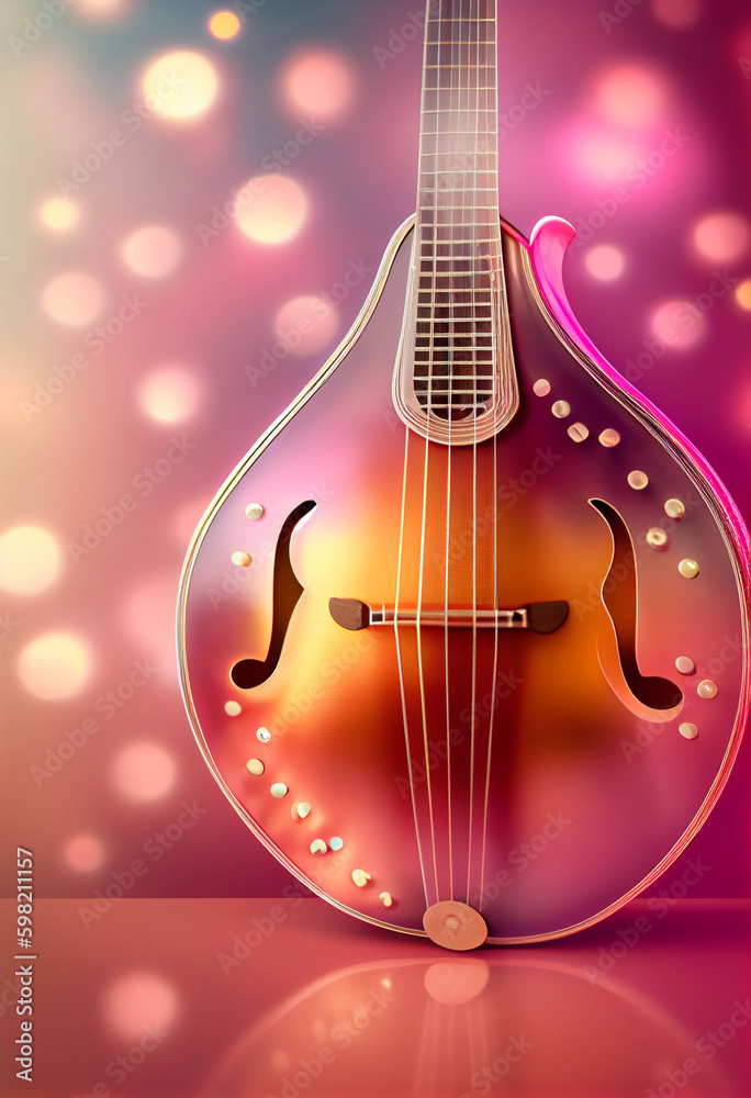 Aufkleber beautiful abstract mandolin concept, contemporary on bright bokeh background 3d pink and peach color