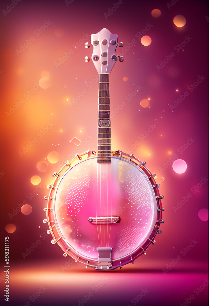 Aufkleber beautiful abstract banjo concept, contemporary on bright bokeh background 3d pink and peach colors. 