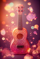Obraz na płótnie Canvas Beautiful abstract Ukulele concept, contemporary on bright bokeh background 3d pink and peach colors. Generative AI technology. 