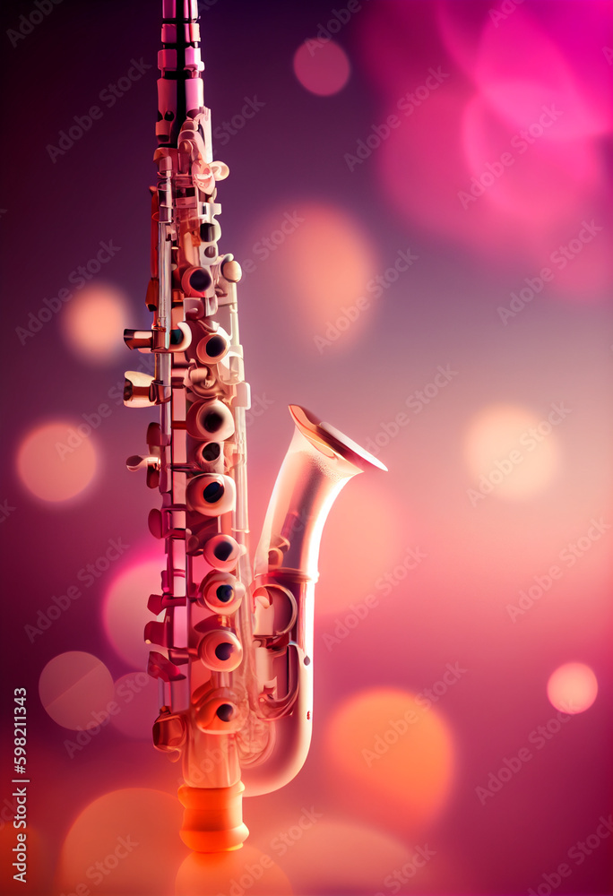 Poster beautiful abstract oboe concept, contemporary on bright bokeh background 3d pink and peach colors. g