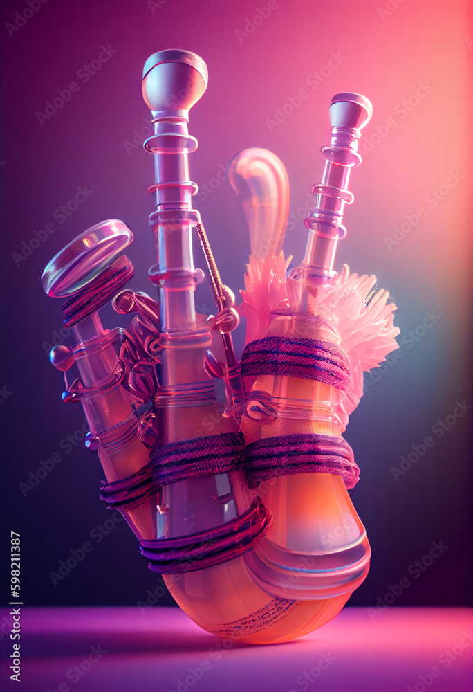 Aufkleber beautiful abstract bagpipes concept, contemporary on bright bokeh background 3d pink and peach color