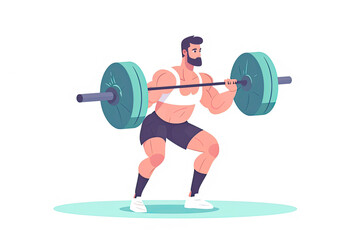 Fitness boy squat barbell arms gym. Slim, fit male athlete weightlifter training