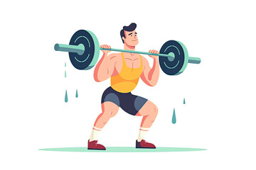 Fitness boy squat barbell arms gym. Slim, fit male athlete weightlifter training