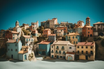 Naklejka premium Italian village on a blue background. Generative AI