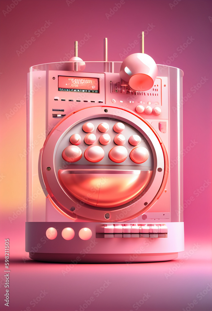 Aufkleber beautiful abstract drum machine concept, contemporary on bright bokeh background 3d pink and peach c