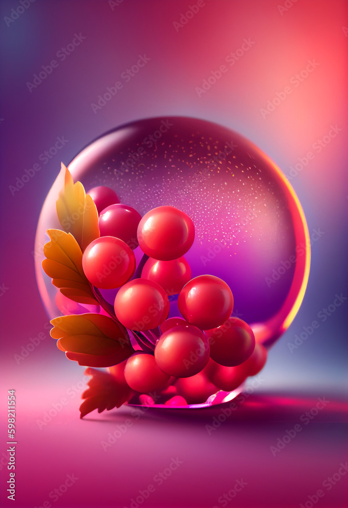 Poster beautiful abstract acai berry concept, contemporary on bright bokeh background 3d pink and peach col