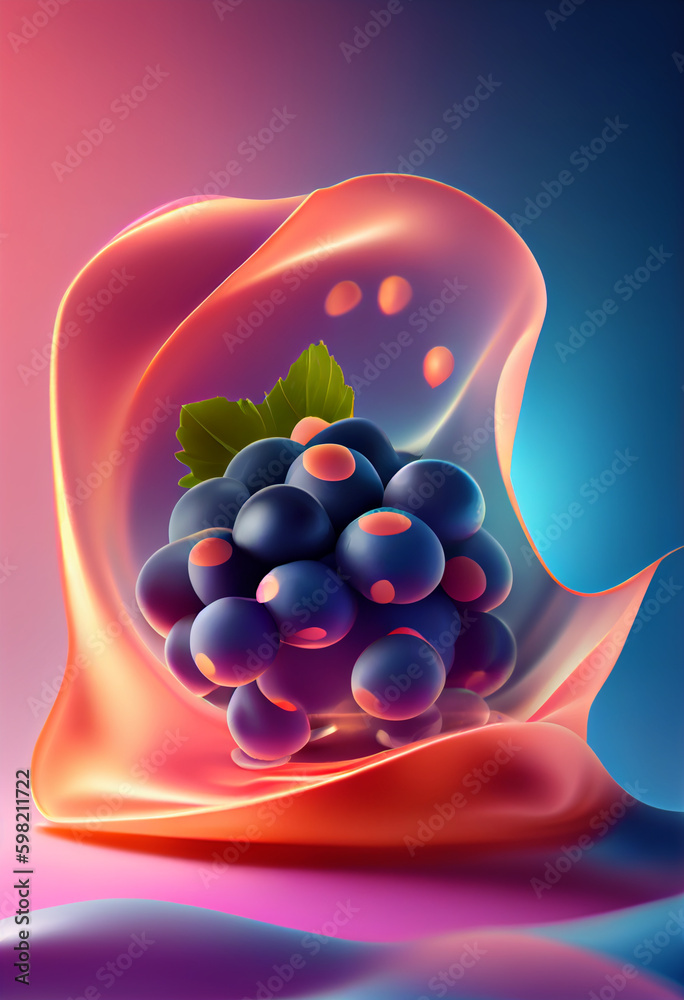 Poster beautiful abstract blackberry concept, contemporary on bright bokeh background 3d pink and peach col