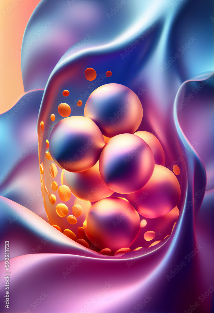 Poster beautiful abstract blackberry concept, contemporary on bright bokeh background 3d pink and peach col
