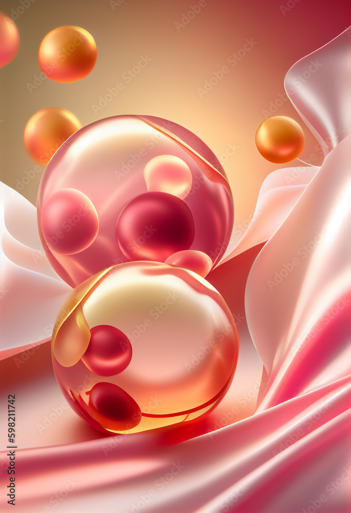 Leinwandbilder Beautiful abstract Raspberry concept, contemporary on bright bokeh background 3d pink and peach colors. Generative AI technology.
