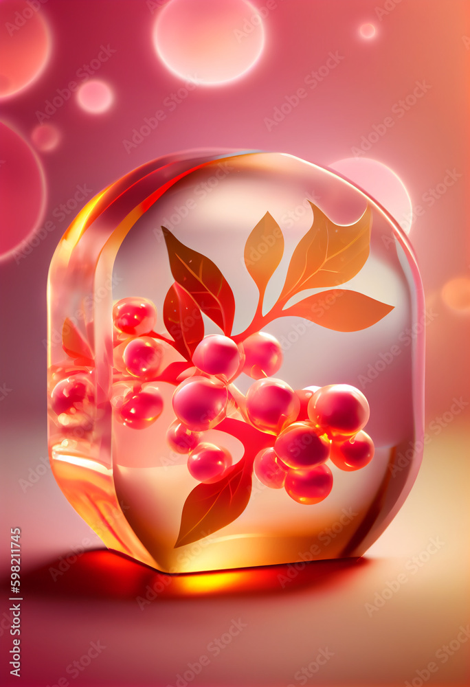 Aufkleber beautiful abstract raspberry concept, contemporary on bright bokeh background 3d pink and peach colo