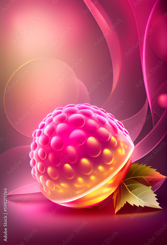 Fototapete beautiful abstract raspberry concept, contemporary on bright bokeh background 3d pink and peach colo