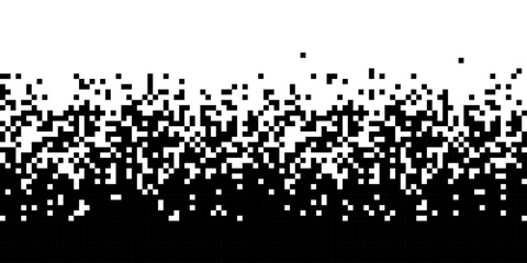 Pixel pattern. Vector seamless background. Abstrac glitch texture design. Retro geometric illustration. Game wallpaper. Simple repeat. Gradient from black to white. Falling Pixels