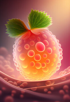 Beautiful abstract Miracle fruit concept, contemporary on bright bokeh background 3d pink and peach colors. Generative AI technology.
