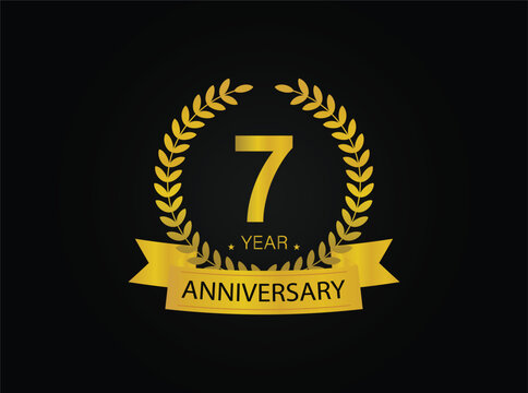 7th golden anniversary logo. with ring and ribbon.