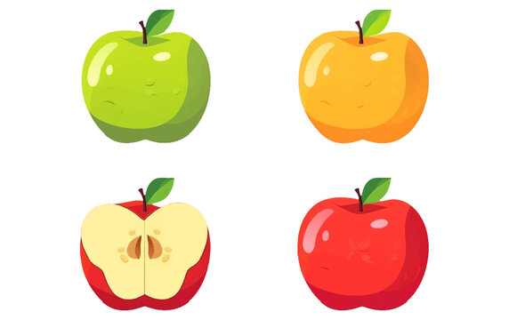 set vector illustration of ripe apple isolated on white background Generative AI