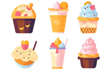 set vector illustration of pink sweet icecream isolated on white background Generative AI