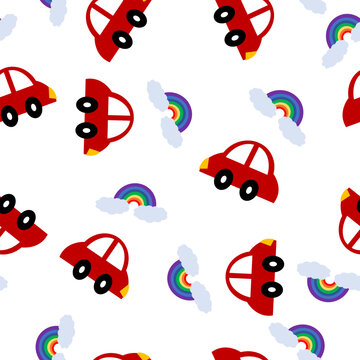 Car and cloud cartoon pattern repeat seamless style, replete image design for fabric printing or kids wallpaper 