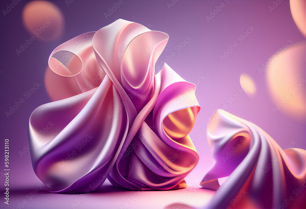 Poster beautiful abstract flower lilac from smooth elegant transparent fabric concept, contemporary on brig