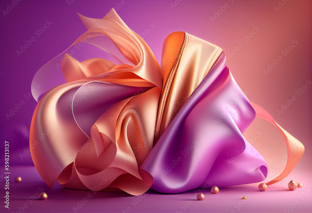 Poster beautiful abstract flower lilac from smooth elegant transparent fabric concept, contemporary on brig