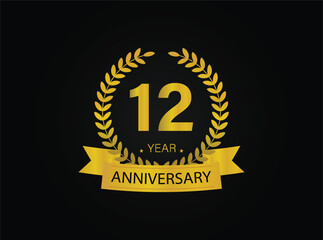 Fototapeta na wymiar 12th golden anniversary logo. with ring and ribbon.