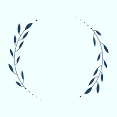 Leaf and Branch Frame hand drawn style. 
Leaf navy and white frame of twigs leaves. 
Frames for the Valentine’s Day, wedding decor, logo and identity template.