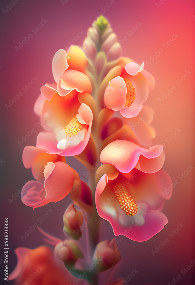 Poster beautiful abstract flower snapdragon from smooth elegant transparent fabric concept, contemporary on