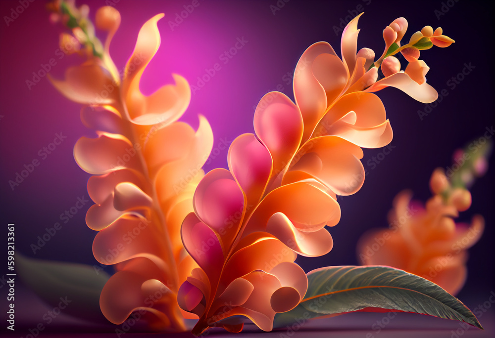 Poster beautiful abstract flower snapdragon from smooth elegant transparent fabric concept, contemporary on