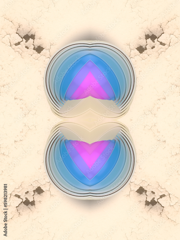 Fototapete abstract symmetrical composition of geometric shapes in neon color. 3d rendering digital illustratio