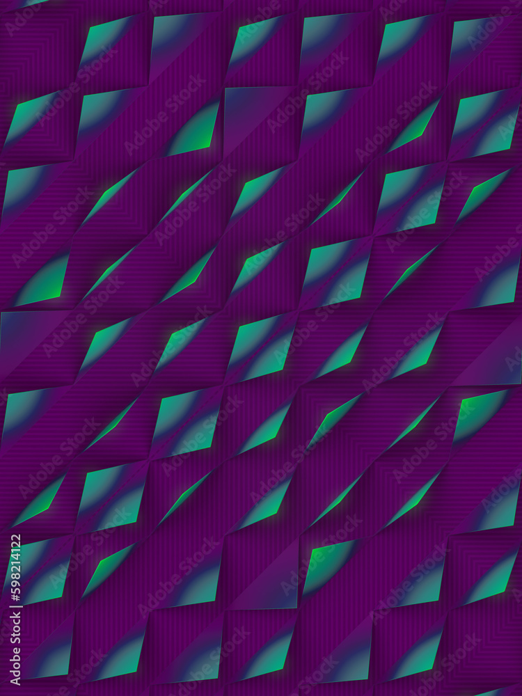 Poster Digital illustration of a simple geometric symmetric pattern on a purple background. 3d rendering