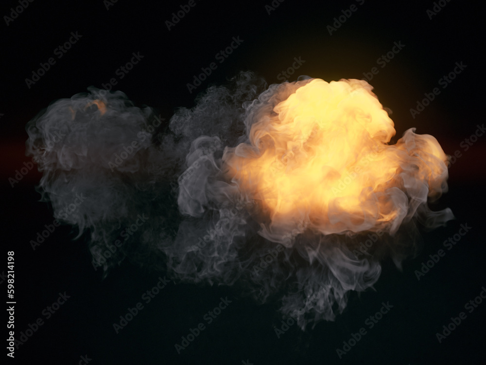 Poster highly realistic giant fire explosion with dark smoke. abstract design background. 3d rendering digi