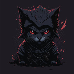 Fototapeta na wymiar ninja cat illustration face evil for t-shirt design style red color with element dark magic splash dark pastel colors fantasy art vibes digital painting