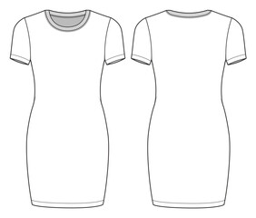 Knit tops with short sleeve, scoop neck ribbed, front and back view flat drawing vector file.