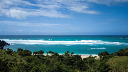 beach with palm trees facing indian ocean in Mandalika Lombok island, Indonesia