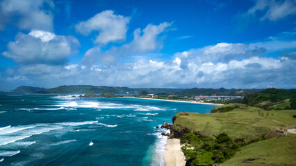 view of the sea from the Merese hill in Mandalika, Lombok island, Indonesia
