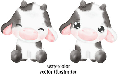 cute cow vector illustration, watercolor cow, farm animal, cute animal, watercolor animal