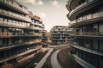 Modern apartment complex in Europe. Generative AI
