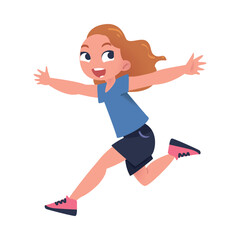 Happy Girl Jumping High with Joy and Excitement Feeling Freedom Vector Illustration