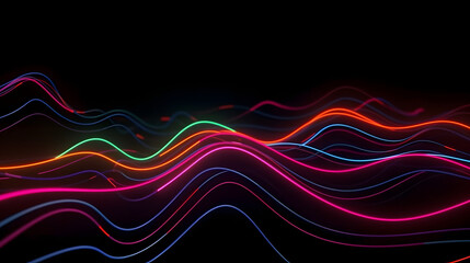 Obraz premium 3D render neon line. Geometric figure in neon light background. Laser glow wallpaper. Generative Ai.