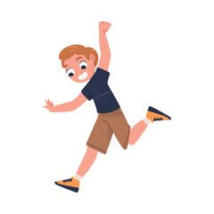 Happy Boy Jumping High with Joy and Excitement Feeling Freedom Vector Illustration