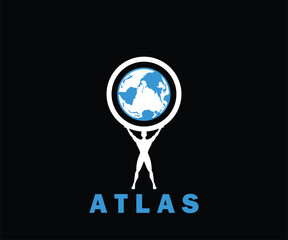 ATLAS STRONG MAN LOGO, silhouette of strong people holding earth vector illustrations