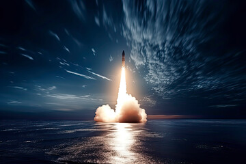 Missile launch at night. The elements of this image furnished by NASA.