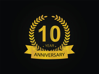 10th golden anniversary logo. with ring and ribbon.