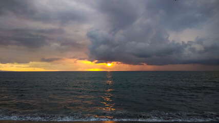 Sunset in the cloudy sky in Lombok Island, Indonesia