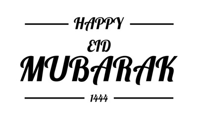 happy eid mubarak 1444 in black with a white background. happy eid mubarak writing.