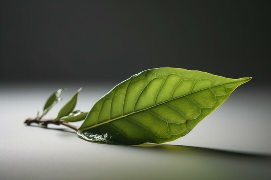 Single green tea leaf on transparent background. Generative AI