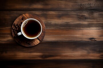 Coffee on the Wooden Table .Generative AI.